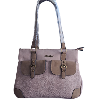 Cotton Road Handbag: PINK PU Leather with Embossed Pattern HANGING
