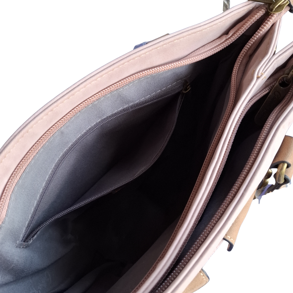 Cotton Road Handbag: PINK PU Leather with Embossed Pattern INNER