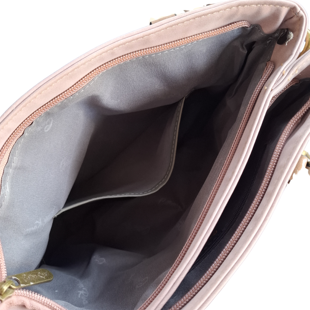 Cotton Road Handbag: PINK PU Leather with Embossed Pattern INSIDE