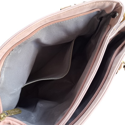 Cotton Road Handbag: PINK PU Leather with Embossed Pattern INSIDE