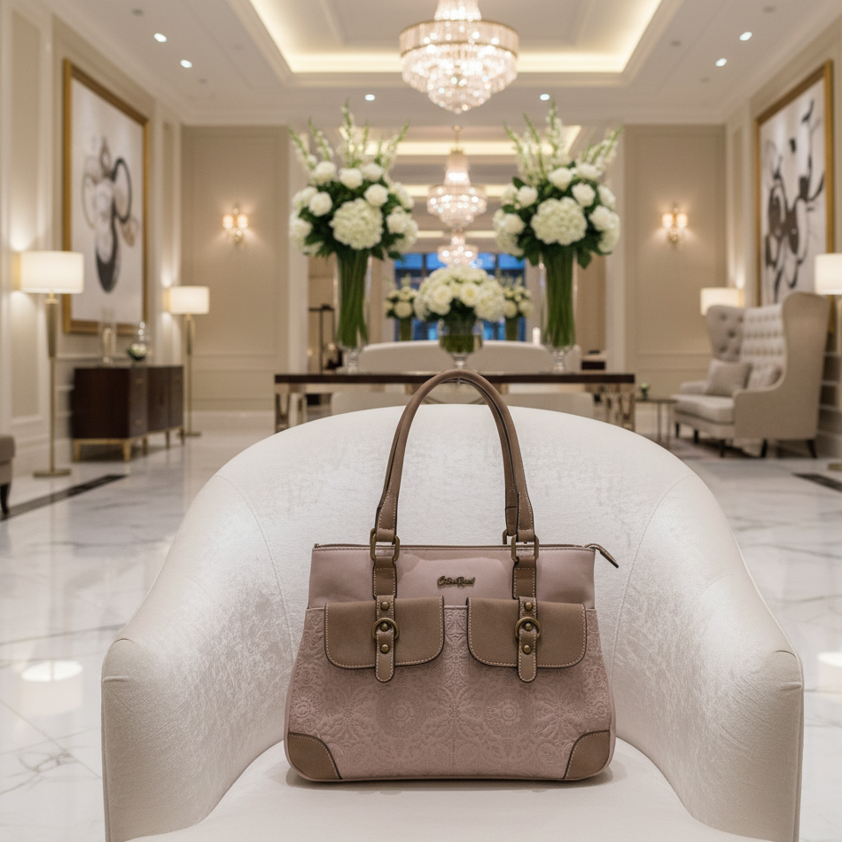 Cotton Road Handbag: PINK PU Leather with Embossed Pattern LIFESTYLE