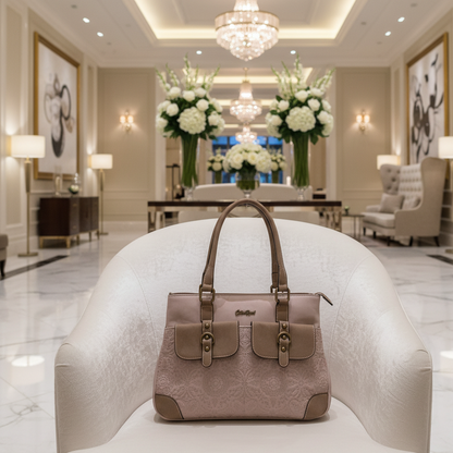 Cotton Road Handbag: PINK PU Leather with Embossed Pattern LIFESTYLE