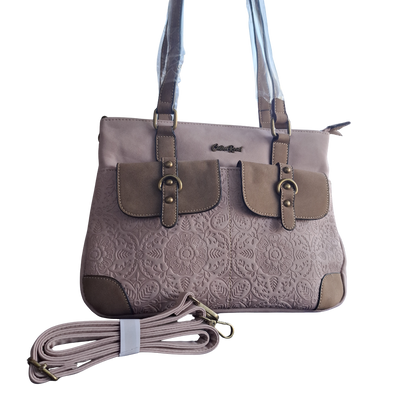 Cotton Road Handbag: PINK PU Leather with Embossed Pattern SET