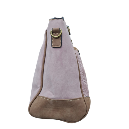 Cotton Road Handbag: PINK PU Leather with Embossed Pattern SIDE VIEW