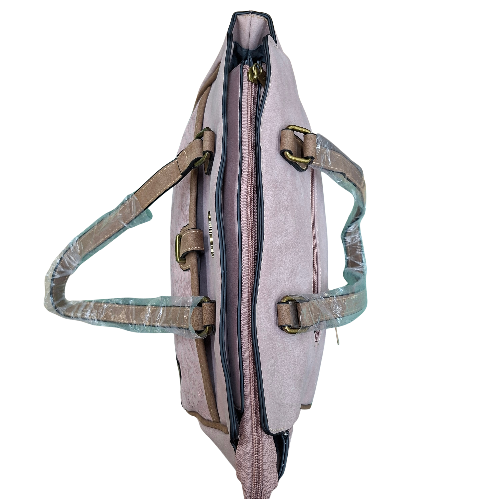 Cotton Road Handbag: PINK PU Leather with Embossed Pattern TOP VIEW