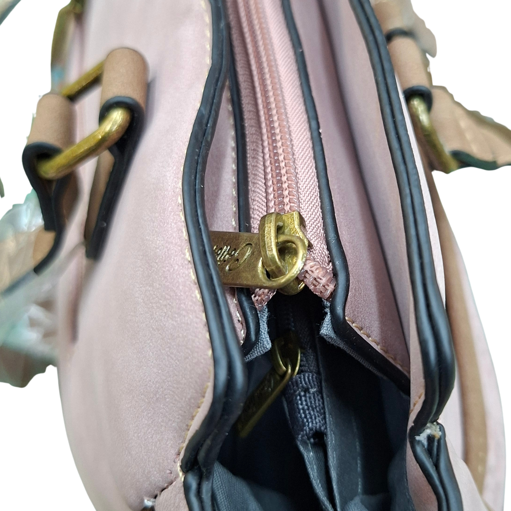 Cotton Road Handbag: PINK PU Leather with Embossed Pattern TOP ZIPPED POCKET