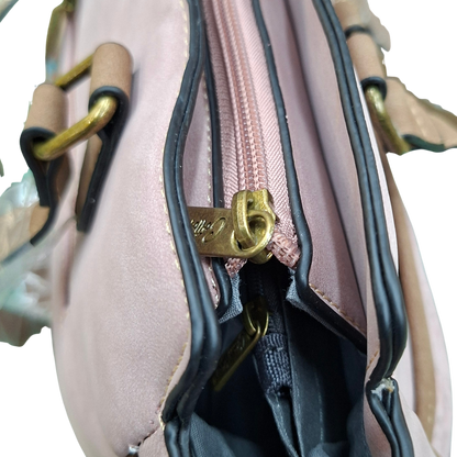Cotton Road Handbag: PINK PU Leather with Embossed Pattern TOP ZIPPED POCKET