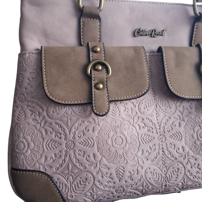 Cotton Road Handbag: PINK PU Leather with Embossed Pattern ZOOM DETAIL