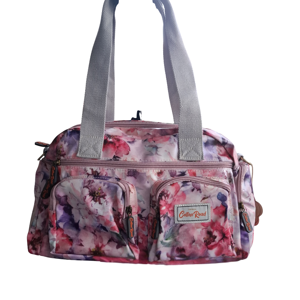 Cotton Road Handbag: PINK PVC Handbag with FLORAL PRINT