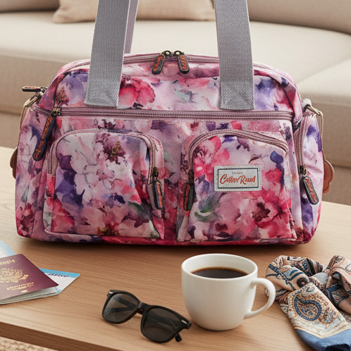 Cotton Road Handbag: PINK PVC Handbag with FLORAL PRINT LIFESTYLE