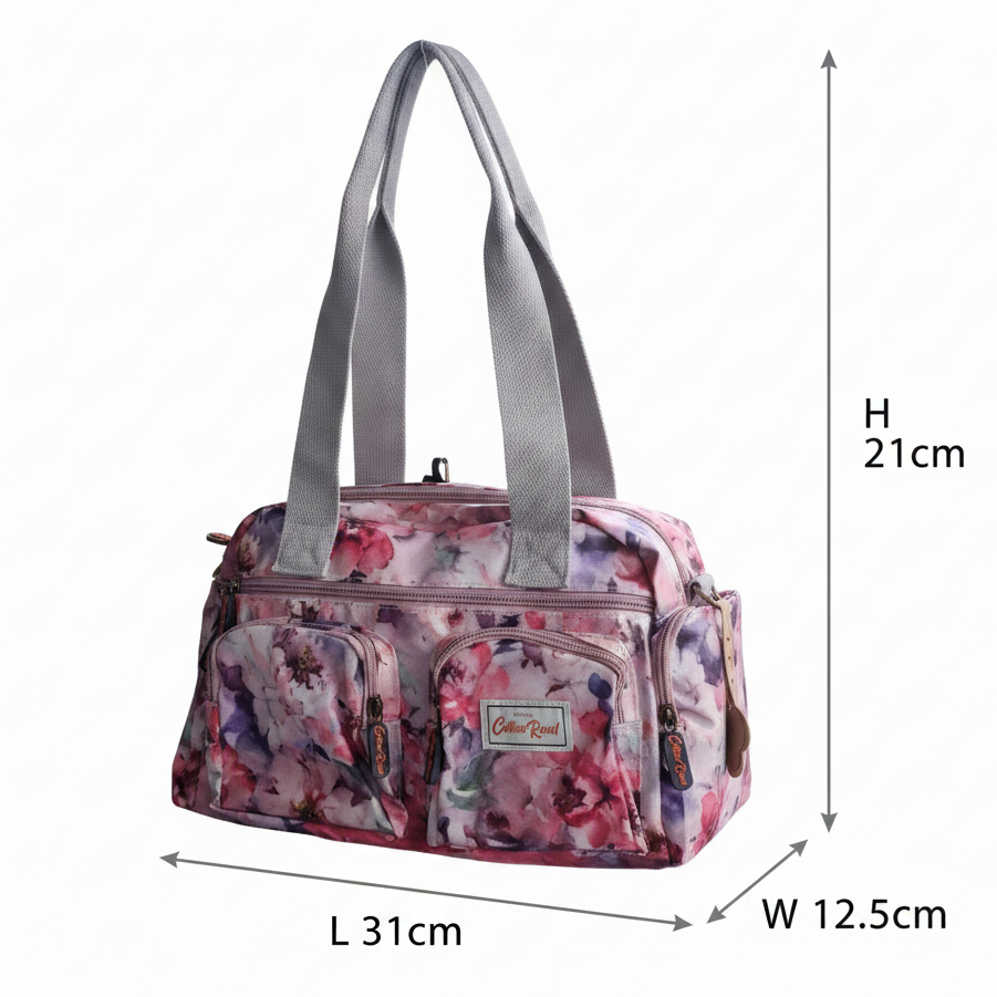 Cotton Road Handbag: PINK PVC Handbag with FLORAL PRINT SIZE
