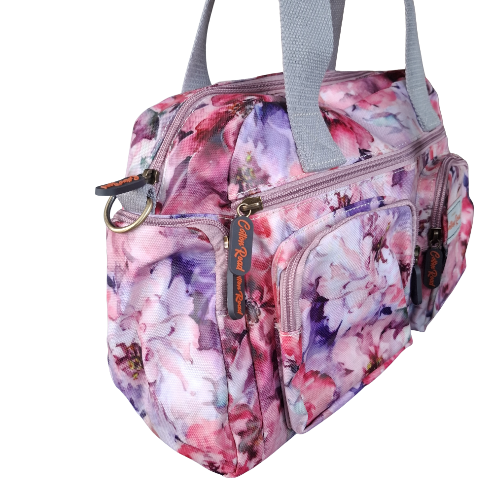 Cotton Road Handbag: PINK PVC Handbag with FLORAL PRINT VIEW