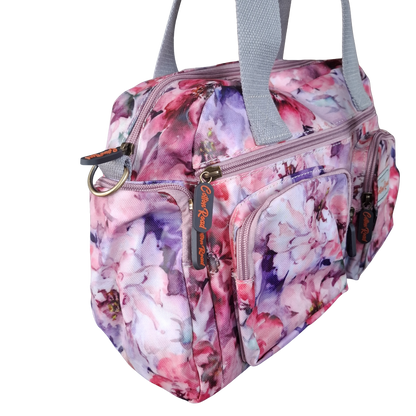 Cotton Road Handbag: PINK PVC Handbag with FLORAL PRINT VIEW