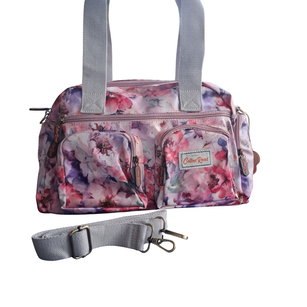 Cotton Road Handbag: PINK PVC Handbag with FLORAL PRINT VIEW SET