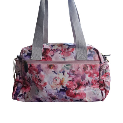 Cotton Road Handbag: PINK PVC Handbag with FLORAL PRINT back