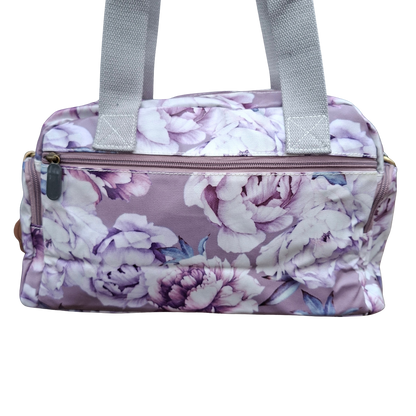 Cotton Road Handbag: PURPLE PVC with FLORAL Print BACK VIEW