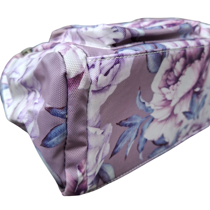 Cotton Road Handbag: PURPLE PVC with FLORAL Print BOTTOM VIEW
