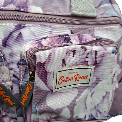 Cotton Road Handbag: PURPLE PVC with FLORAL Print DETAILING
