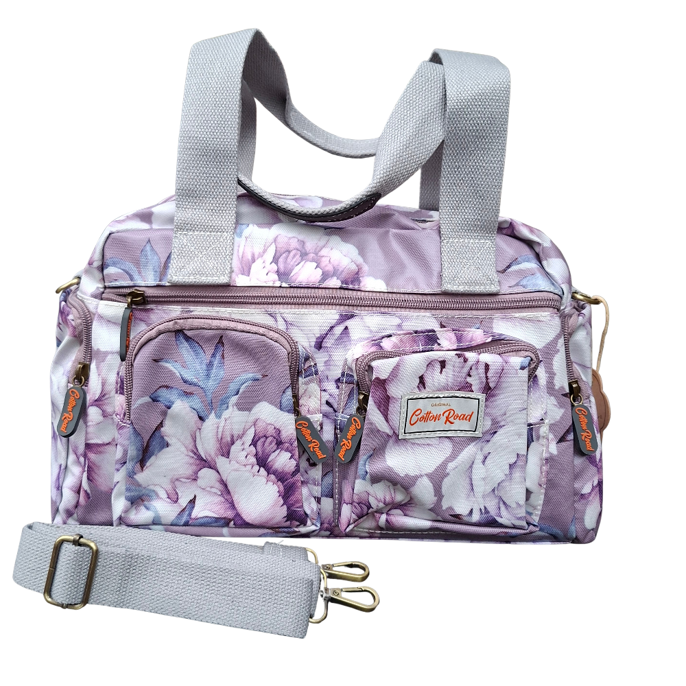Cotton Road Handbag: PURPLE PVC with FLORAL Print SET