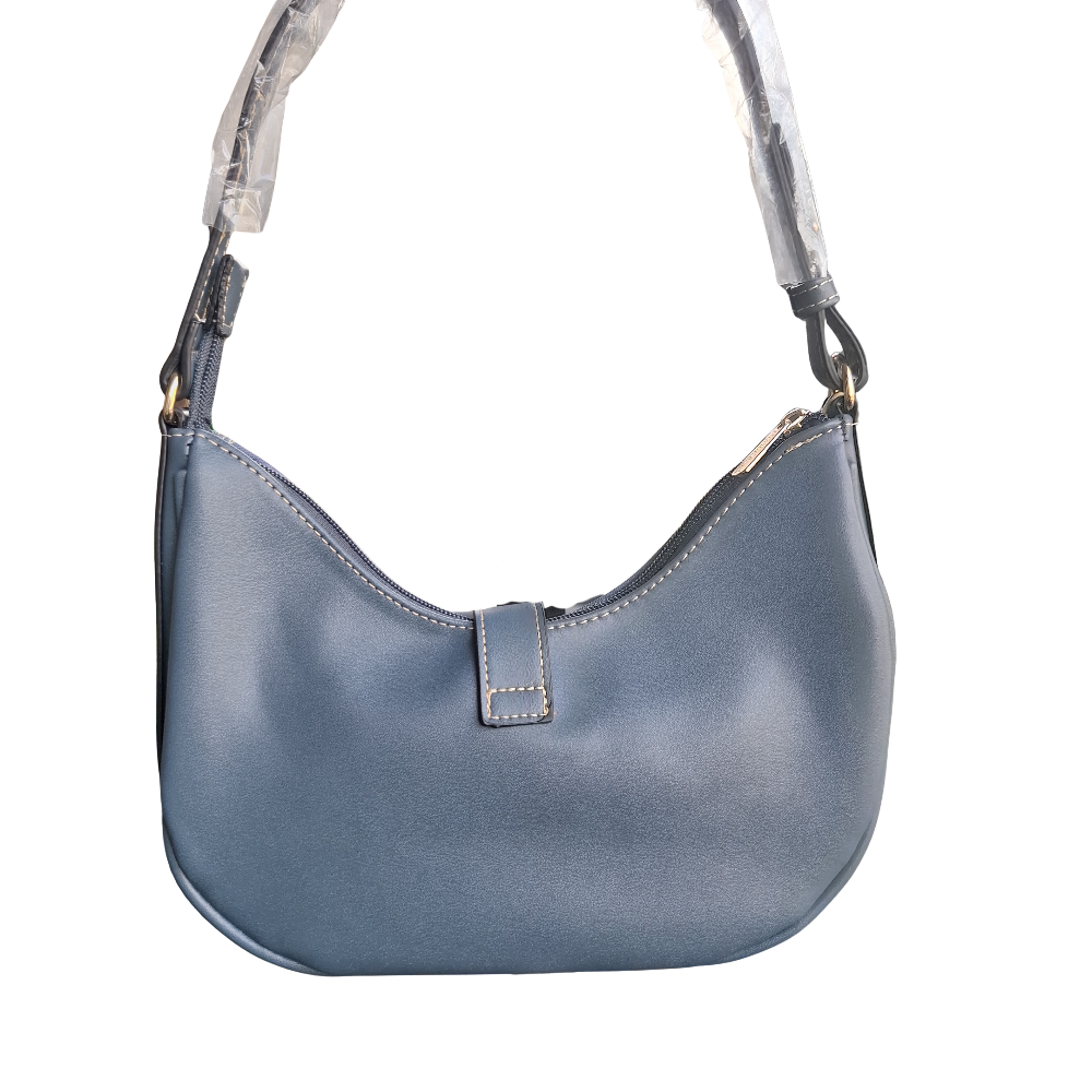 Cotton Road Handbag: Small BLUE Floral PU Leather with Adjustable strap BACK