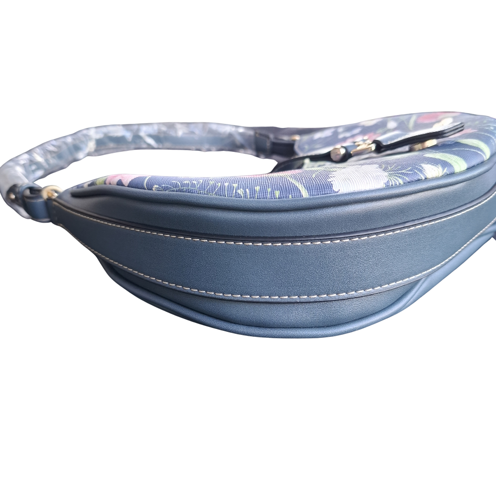 Cotton Road Handbag: Small BLUE Floral PU Leather with Adjustable strap BOTTOM