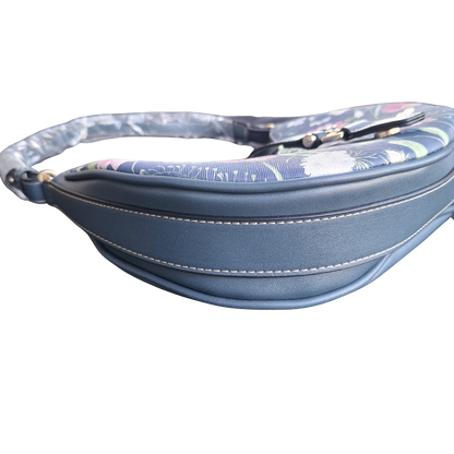Cotton Road Handbag: Small BLUE Floral PU Leather with Adjustable strap BOTTOM