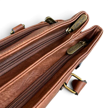Cotton Road Handbag: Stylish BROWN PU Leather Bag with EMBROIDERED PROTEA Design TOP ZIPS OPEN