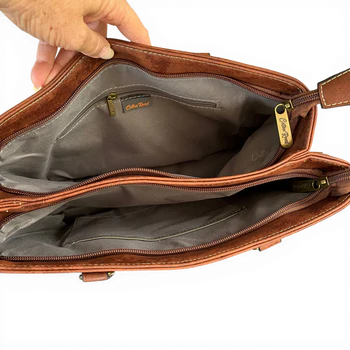 Cotton Road Handbag: Stylish Brown PU Leather open both pockets