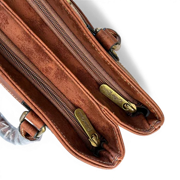 Cotton Road Handbag: Stylish Brown PU Leather top zips