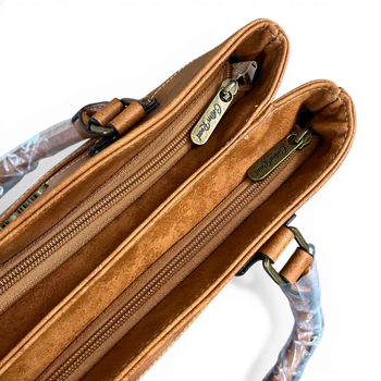 Cotton Road Handbag: Stylish KHAKI Brown PU Leather OPEN TWIN ZIP 