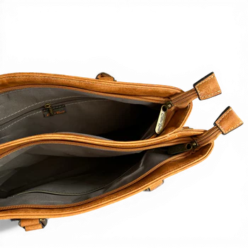 Cotton Road Handbag: Stylish KHAKI Brown PU Leather OPEN TWIN ZIP OPEN