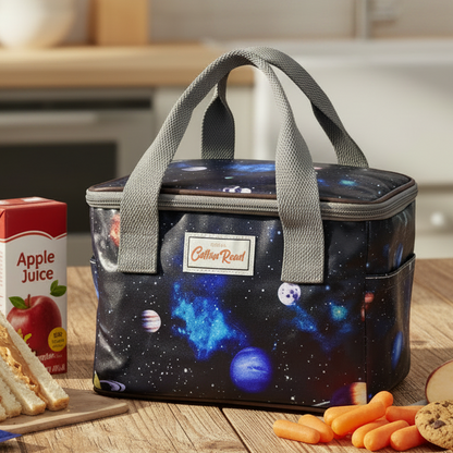 Cotton Road Kids Cooler Bag: DARK BLUE PVC Insulated Lunch Box with SPACE THEME