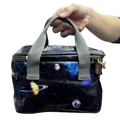 Cotton Road Kids Cooler Bag: DARK BLUE PVC Insulated Lunch Box with SPACE THEME BACK