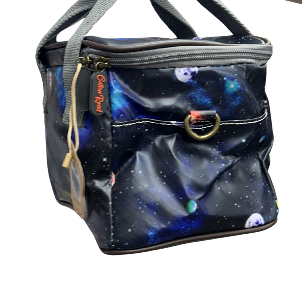 Cotton Road Kids Cooler Bag: DARK BLUE PVC Insulated Lunch Box with SPACE THEME SIDE