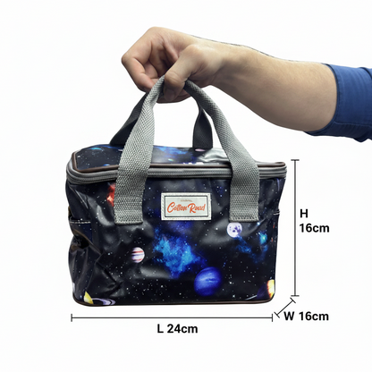 Cotton Road Kids Cooler Bag: DARK BLUE PVC Insulated Lunch Box with SPACE THEME SIZE