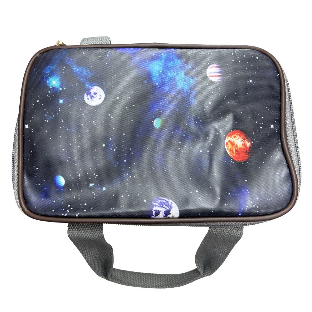 Cotton Road Kids Cooler Bag: DARK BLUE PVC Insulated Lunch Box with SPACE THEME TOP