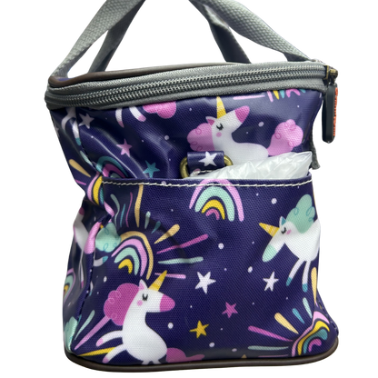Cotton Road Kids Cooler Bag: PURPLE PVC Insulated Lunch Box with UNICORNS ZOOM