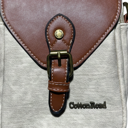 Cotton Road Sling Bag: BEIGE PU Leather with Wide Woven Strap ZOOM