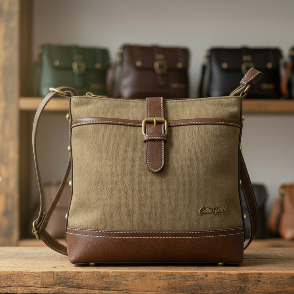 Cotton Road Sling Bag: KHAKI Canvas and PU Leather Casual Bag