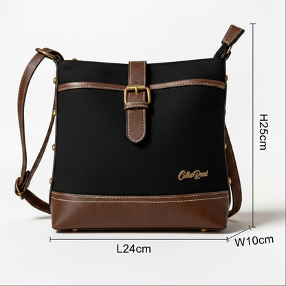 Cotton Road Sling Bag: BLACK Canvas and PU Leather Casual Bag SIZE