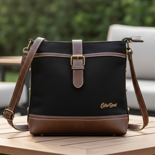 Cotton Road Sling Bag: BLACK Canvas and PU Leather Casual Bag