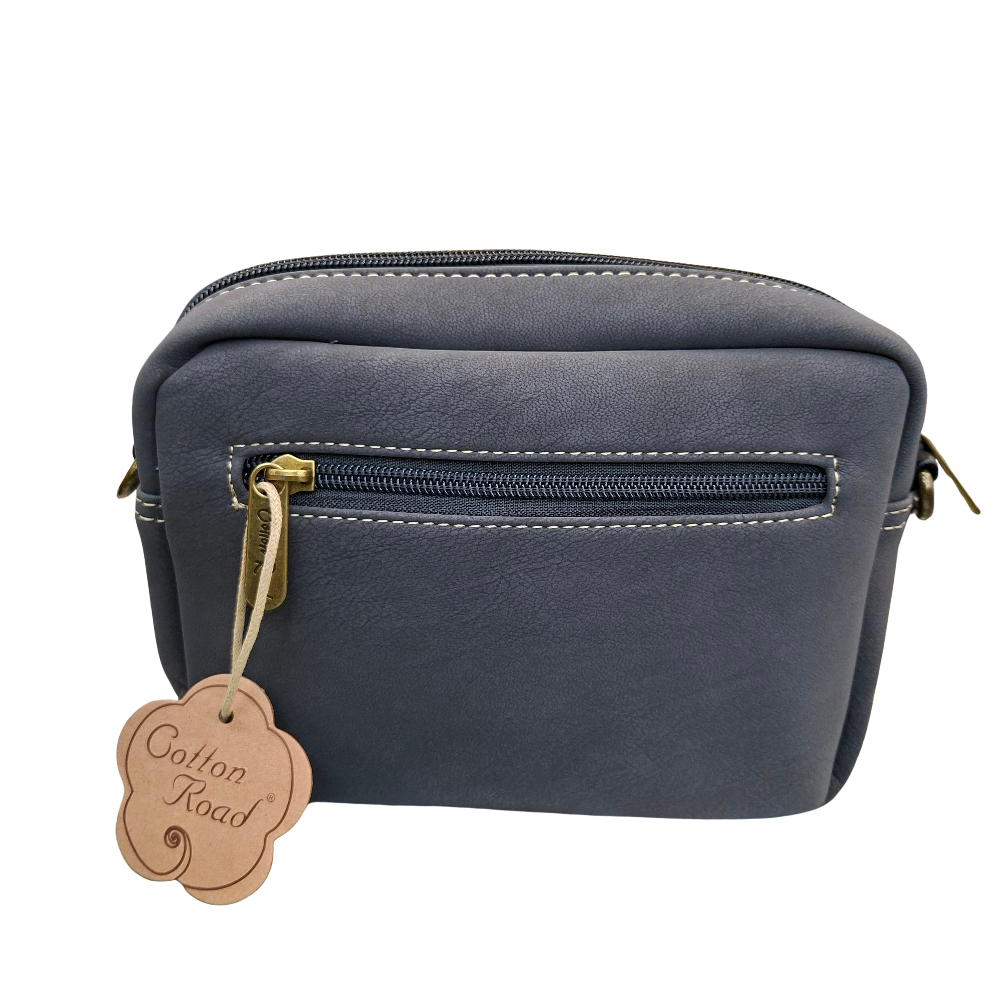 Cotton Road Sling Bag: BLACK Mini Crossbody with Branded Strap BACK VIEW