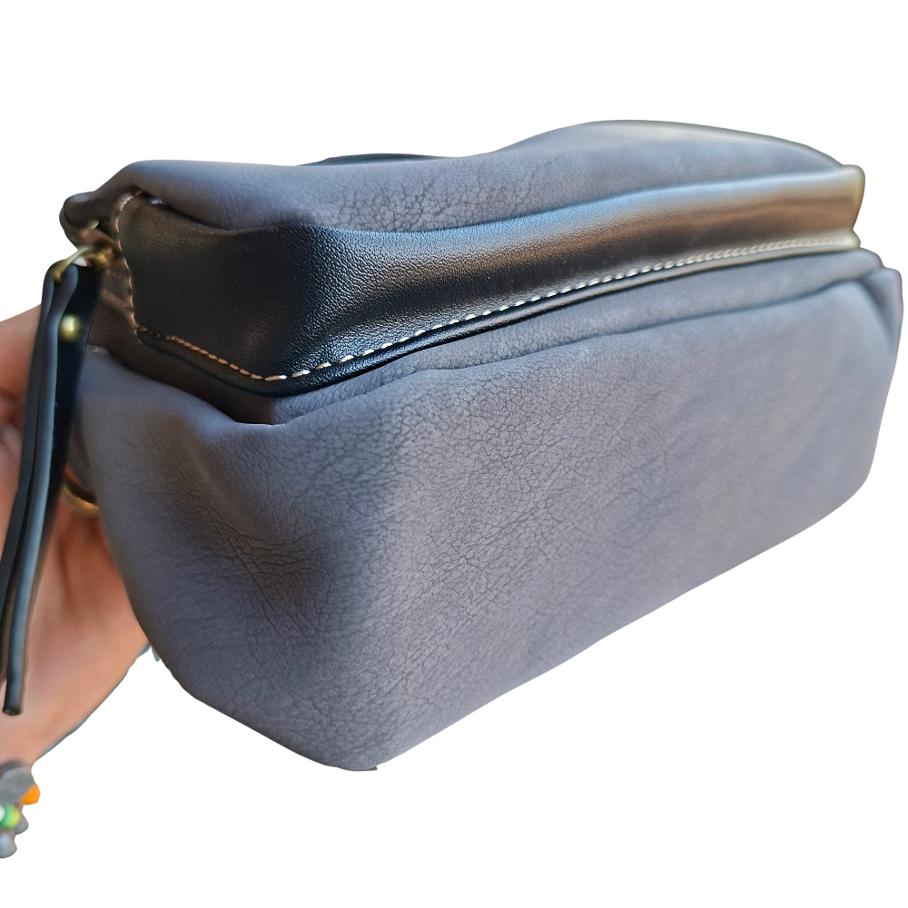 Cotton Road Sling Bag: BLACK Mini Crossbody with Branded Strap BOTTOM