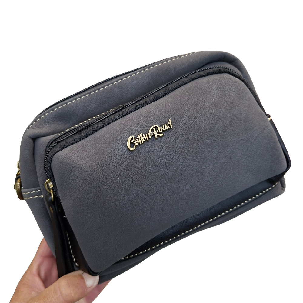 Cotton Road Sling Bag: BLACK Mini Crossbody with Branded Strap BRANDED