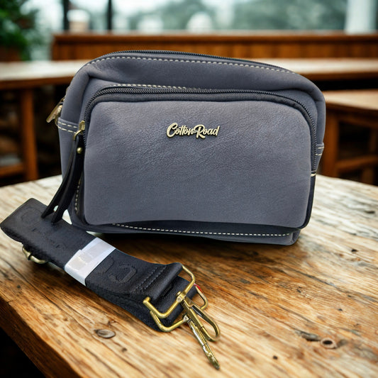 Cotton Road Sling Bag: BLACK Mini Crossbody with Branded Strap HERO