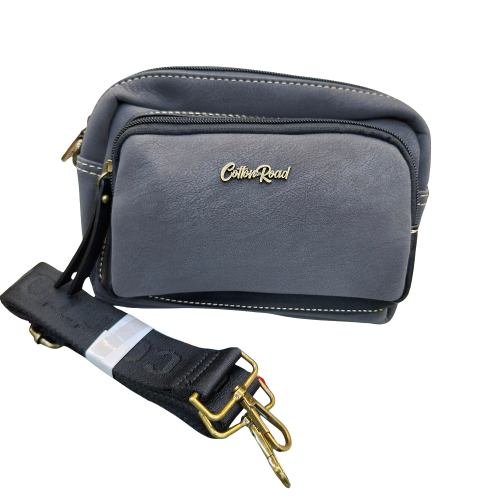 Cotton Road Sling Bag: BLACK Mini Crossbody with Branded Strap SET