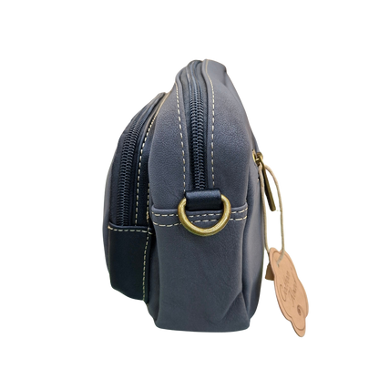 Cotton Road Sling Bag: BLACK Mini Crossbody with Branded Strap SIDE VIEW