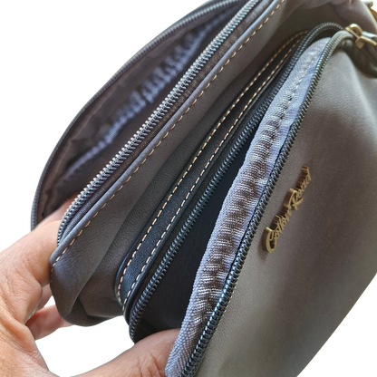 Cotton Road Sling Bag: BLACK Mini Crossbody with Branded Strap TOP ZIPPS OPEN