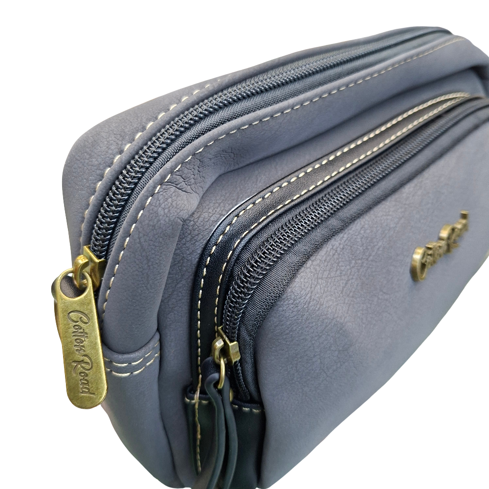 Cotton Road Sling Bag: BLACK Mini Crossbody with Branded Strap ZIPPED