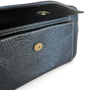 Cotton Road Sling Bag: BLACK PU Leather Crossbody with EMBOSSED Design zoom view
